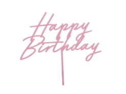 Akryl Kagetopper "Happy Birthday" - Lyserød