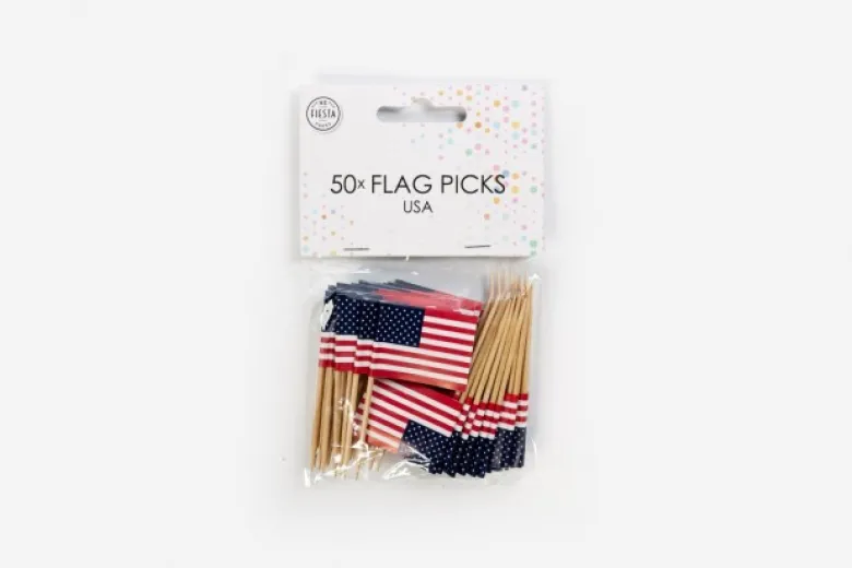 Amerikanske Flag på Picks på Træpinde, 50stk.