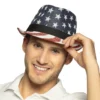 Amerikansk Strå Fedora Hat, Stars & Stripes Design