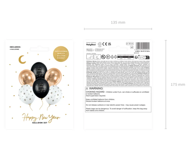 Ballon 30 cm, Happy New Year, Mix (6 Stk.)