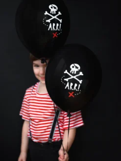 Ballon 30 cm, Pirat, Pastel Sort (6 Stk.)