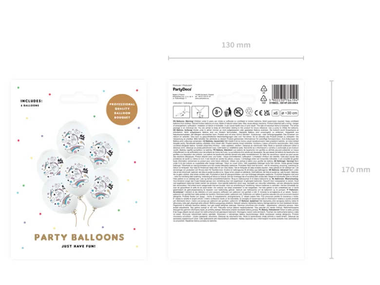 Ballon 30 cm, Unicorn, Pastel Pure Hvid (6 Stk.)