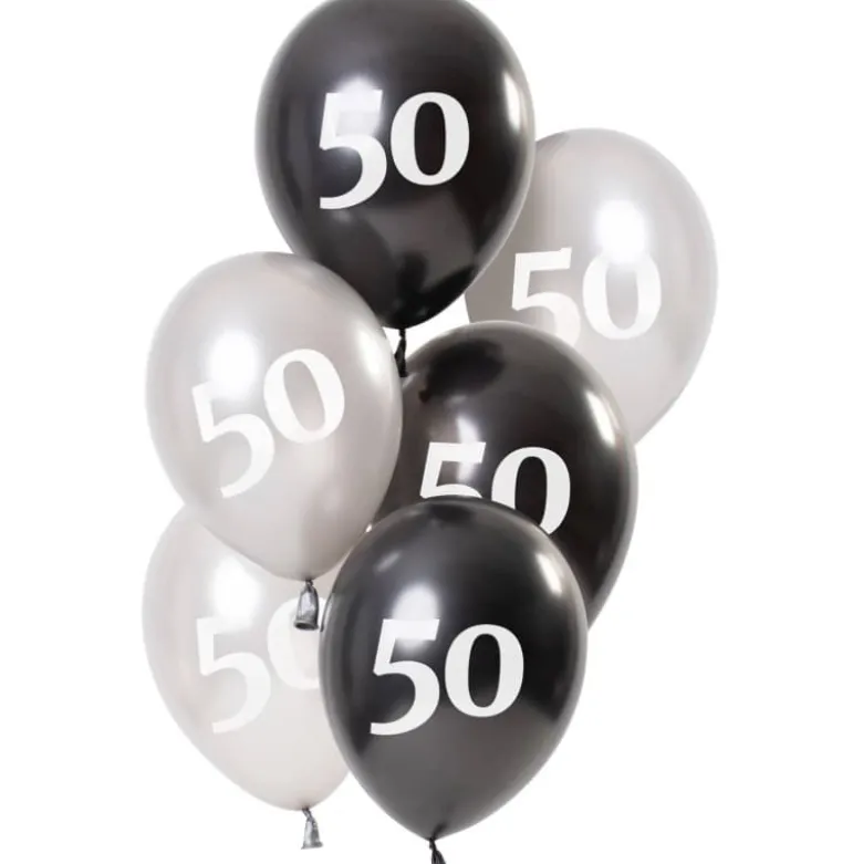 Ballon mix Glossy Black "Happy 50" 23 cm, 6 stk.