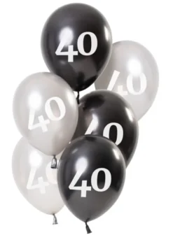 Ballon mix Glossy Black "Happy 40" 23 cm, 6 stk.