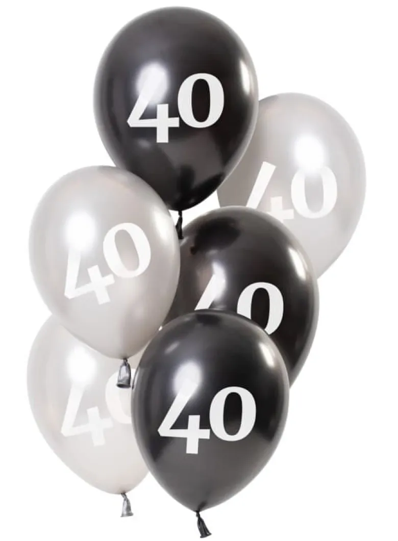 Ballon mix Glossy Black "Happy 40" 23 cm, 6 stk.