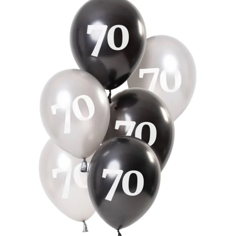 Ballon mix Glossy Black "Happy 70" 23 cm, 6 stk.