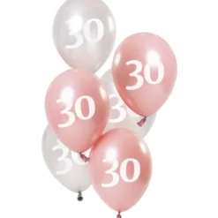 Ballon mix Glossy Pink "Happy 30" 23 cm, 6 stk.