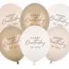 Beige mix "Happy Birthday" Balloner, 6 stk.