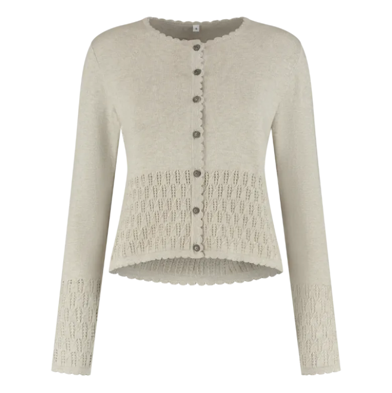 Beige Strikcardigan, Bomuld & Akryl - Ægte Trachtenmode