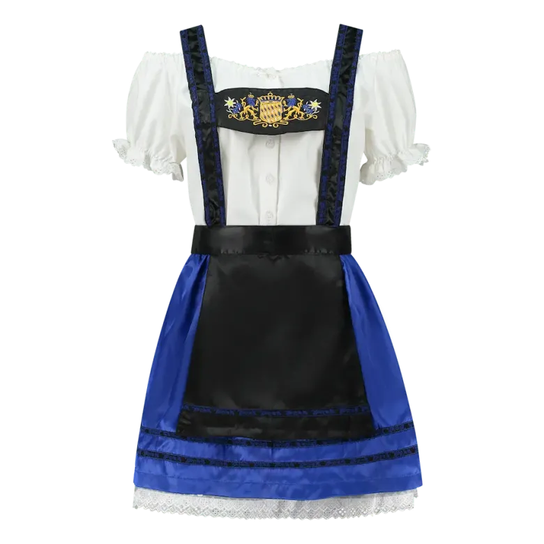 Blå Dirndl m/H-Seler & Løs Skjorte i 100% Bomuld