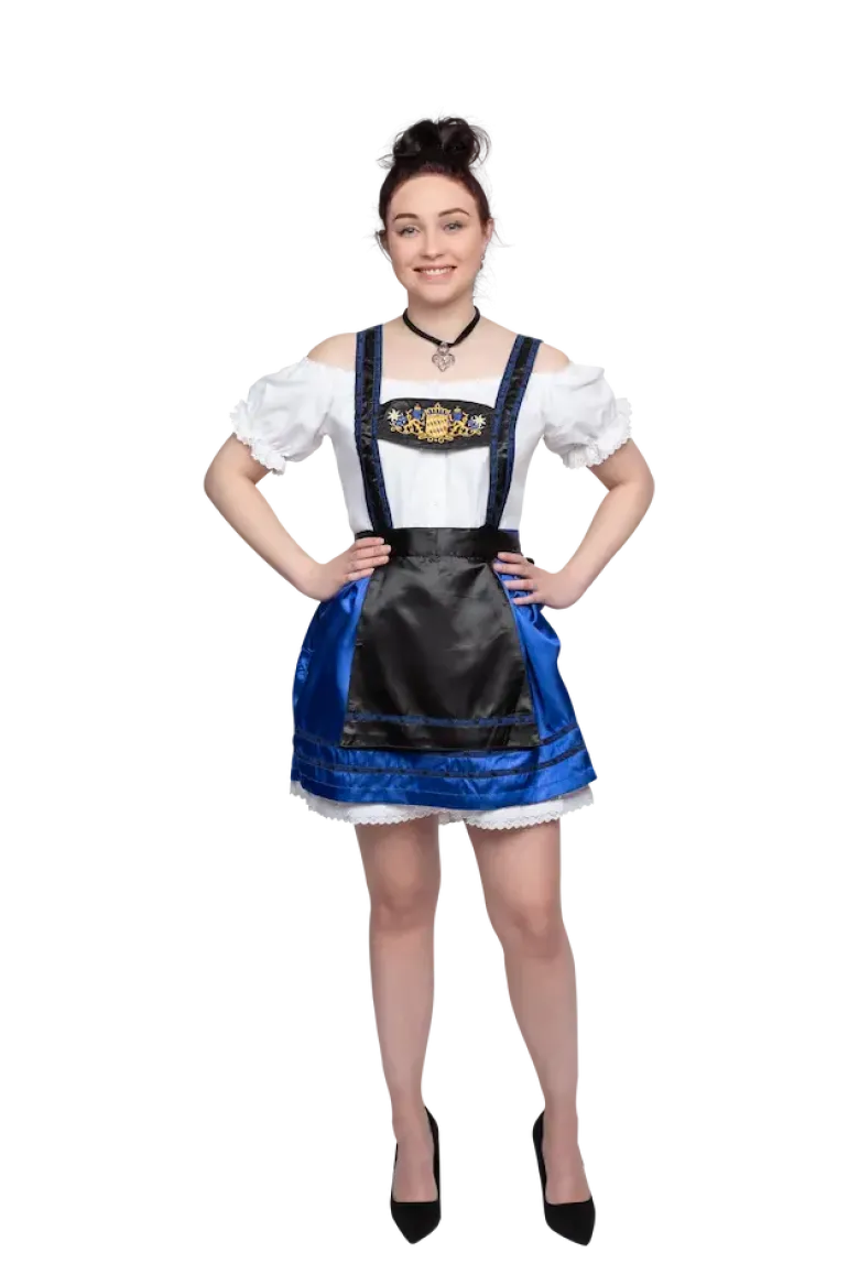 Blå Dirndl m/H-Seler & Løs Skjorte i 100% Bomuld