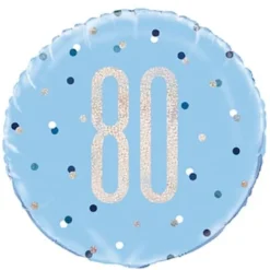 Blå Glitz Fødselsdags Folieballon, 80 År