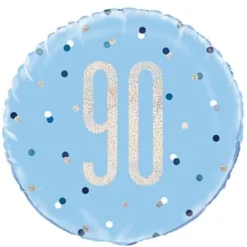 Blå Glitz Fødselsdags Folieballon, 90 År