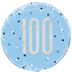 Blå Glitz Fødselsdags Folieballon, 100 År