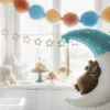 Blå Halvmåne Ballon m/Teddy & Tassel