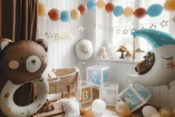 Blå Halvmåne Ballon m/Teddy & Tassel