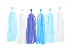 Blå, Lyseblå & Hvide Papir Tassels DIY, 12 stk.