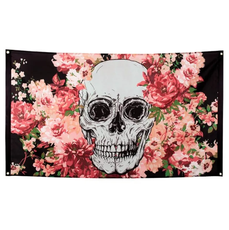 Blomstret Day of the Dead Flagbanner, 150 x 90 cm