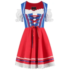 Blå/Rød Dirndl m/Løs Skjorte i 100% Bomuld