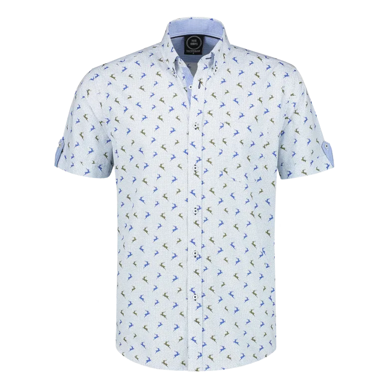 Blå Skjorte med Oktoberfest Print, 100% Bomuld