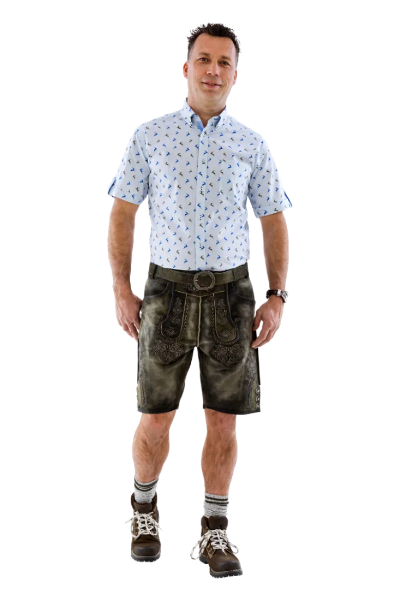 Blå Skjorte med Oktoberfest Print, 100% Bomuld