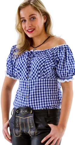 Blåternet Tyrolerbluse, Off-Shoulder m/ Pufærmer