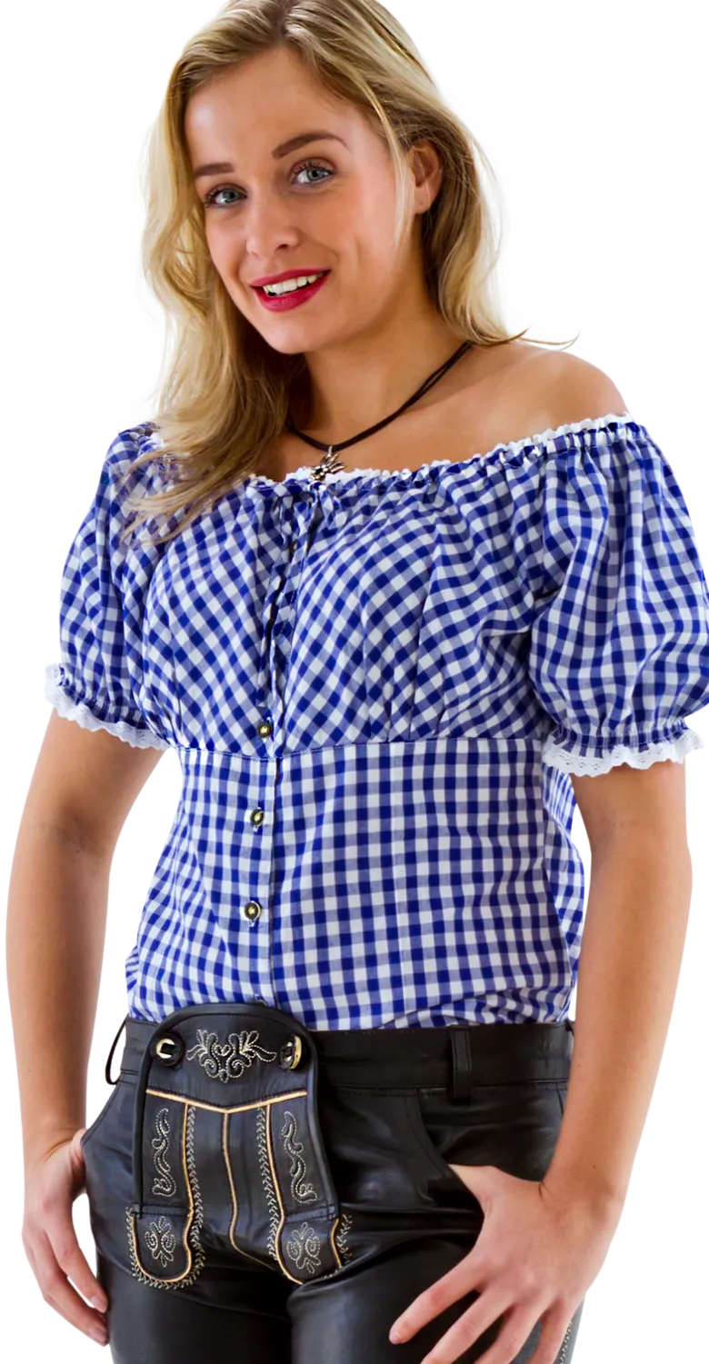 Blåternet Tyrolerbluse, Off-Shoulder m/ Pufærmer