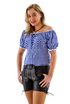 Blåternet Tyrolerbluse, Off-Shoulder m/ Pufærmer
