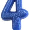 Blåt Tal Kagelys m/Glitter 6.5 cm - 4 Tal