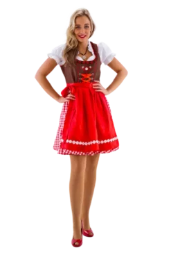 Brun & Rød Dirndl i 100% Bomuld, 3 dele