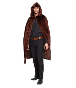 Brun Velour Kappe m/Hætte, 170 cm