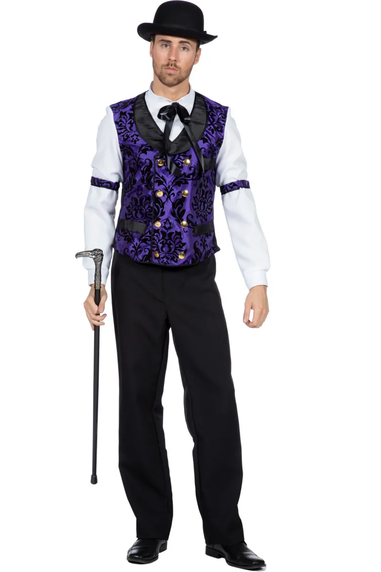 Casino Dealer Kostume - Lilla Vest m/Ærmer