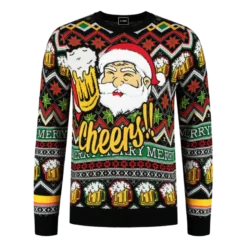 Cheers Santa! Sort Julesweater m/Plysset Skæg