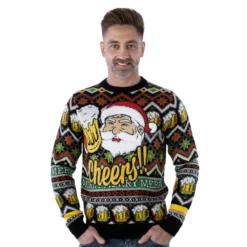 Cheers Santa! Sort Julesweater m/Plysset Skæg