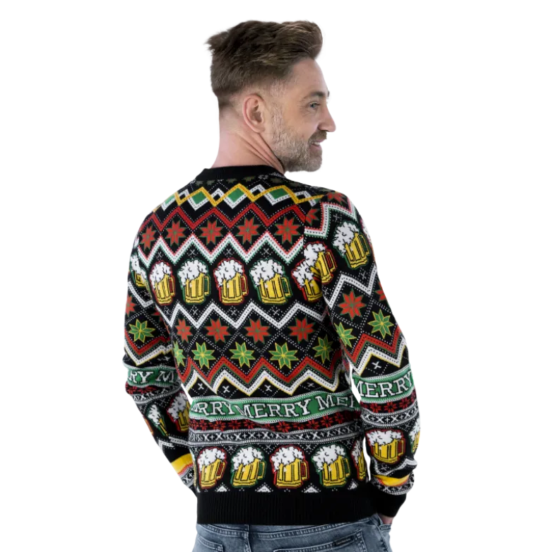 Cheers Santa! Sort Julesweater m/Plysset Skæg