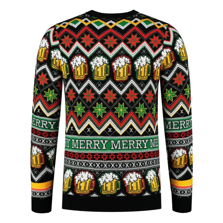Cheers Santa! Sort Julesweater m/Plysset Skæg