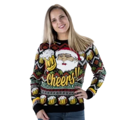 Cheers Santa! Sort Julesweater m/Plysset Skæg
