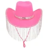 Cowboy Hat, Pink Showgirl Hat med Frynser