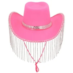 Cowboy Hat, Pink Showgirl Hat med Frynser
