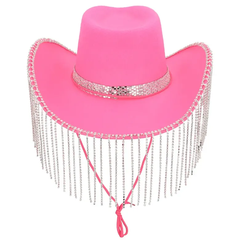 Cowboy Hat, Pink Showgirl Hat med Frynser