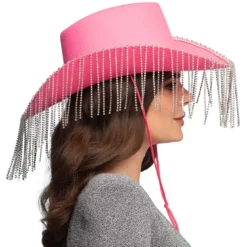 Cowboy Hat, Pink Showgirl Hat med Frynser