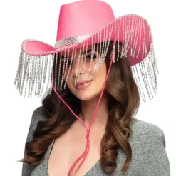 Cowboy Hat, Pink Showgirl Hat med Frynser