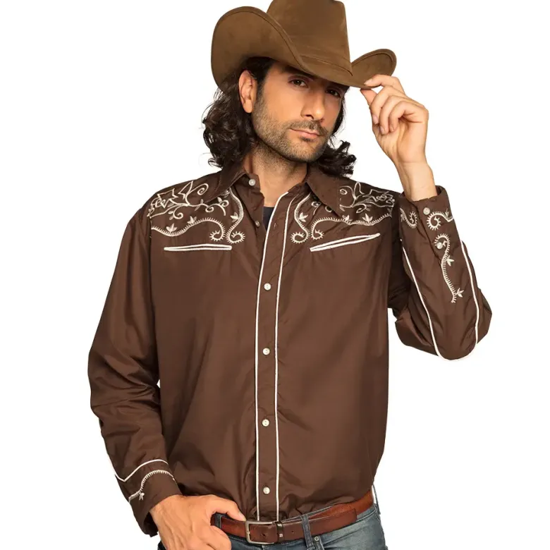 Cowboyskjorte Brun med Syninger