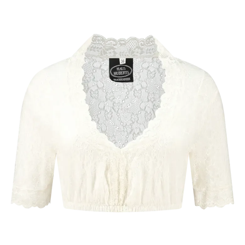 Cremefarvet Dirndl Top m/Blonder