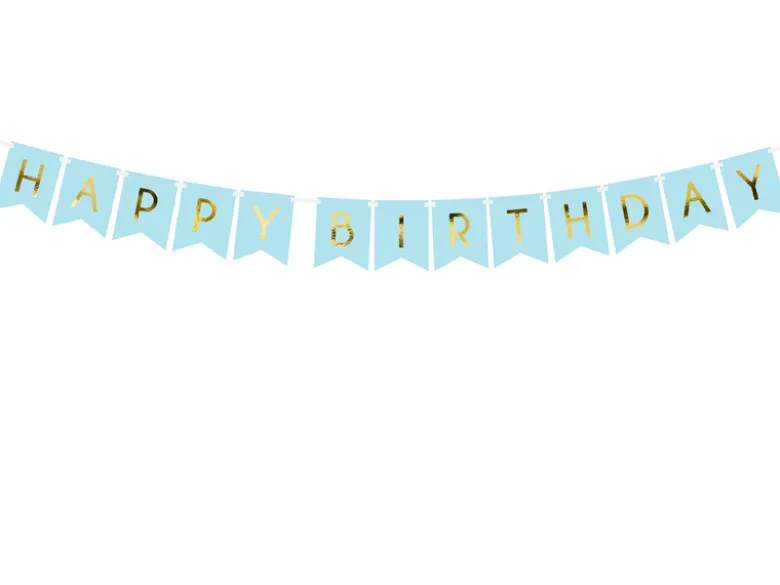 Dekorativt Lyseblåt "Happy Birthday" Banner, 1.75m