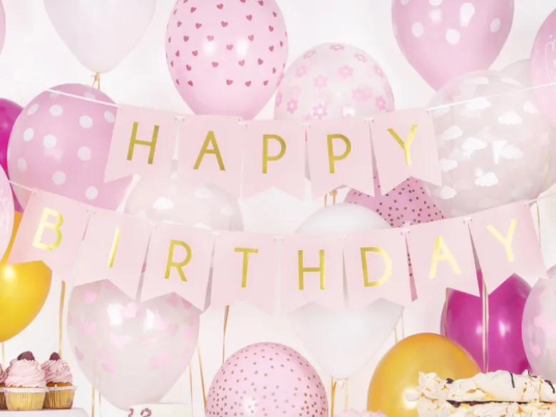Dekorativt Lyserødt "Happy Birthday" Banner, 1.75m
