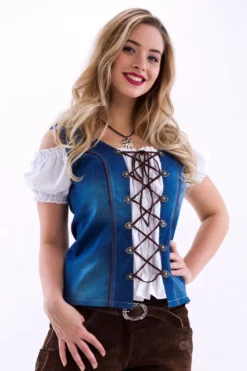 Denim Tyrolerbluse, 98% Bomuld