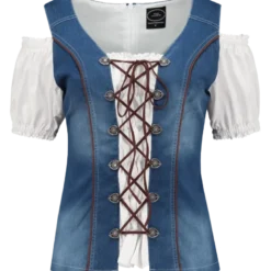 Denim Tyrolerbluse, 98% Bomuld