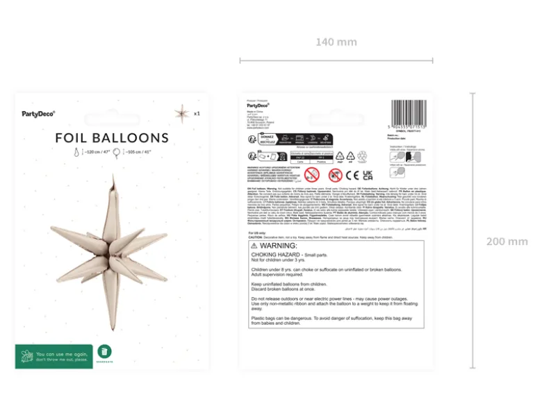 3D Folie Ballon Stjerne, 105 cm, Beige