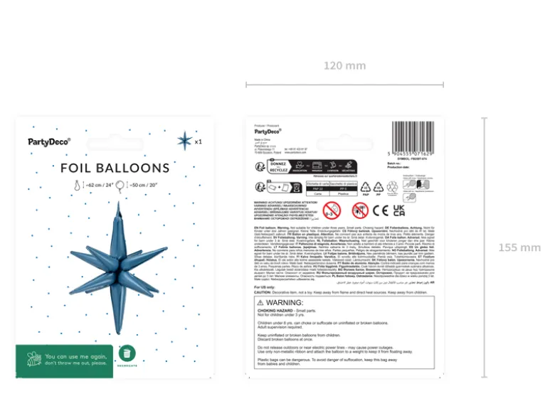 3D Folie Ballon Stjerne, 50 cm, Marineblå Blå